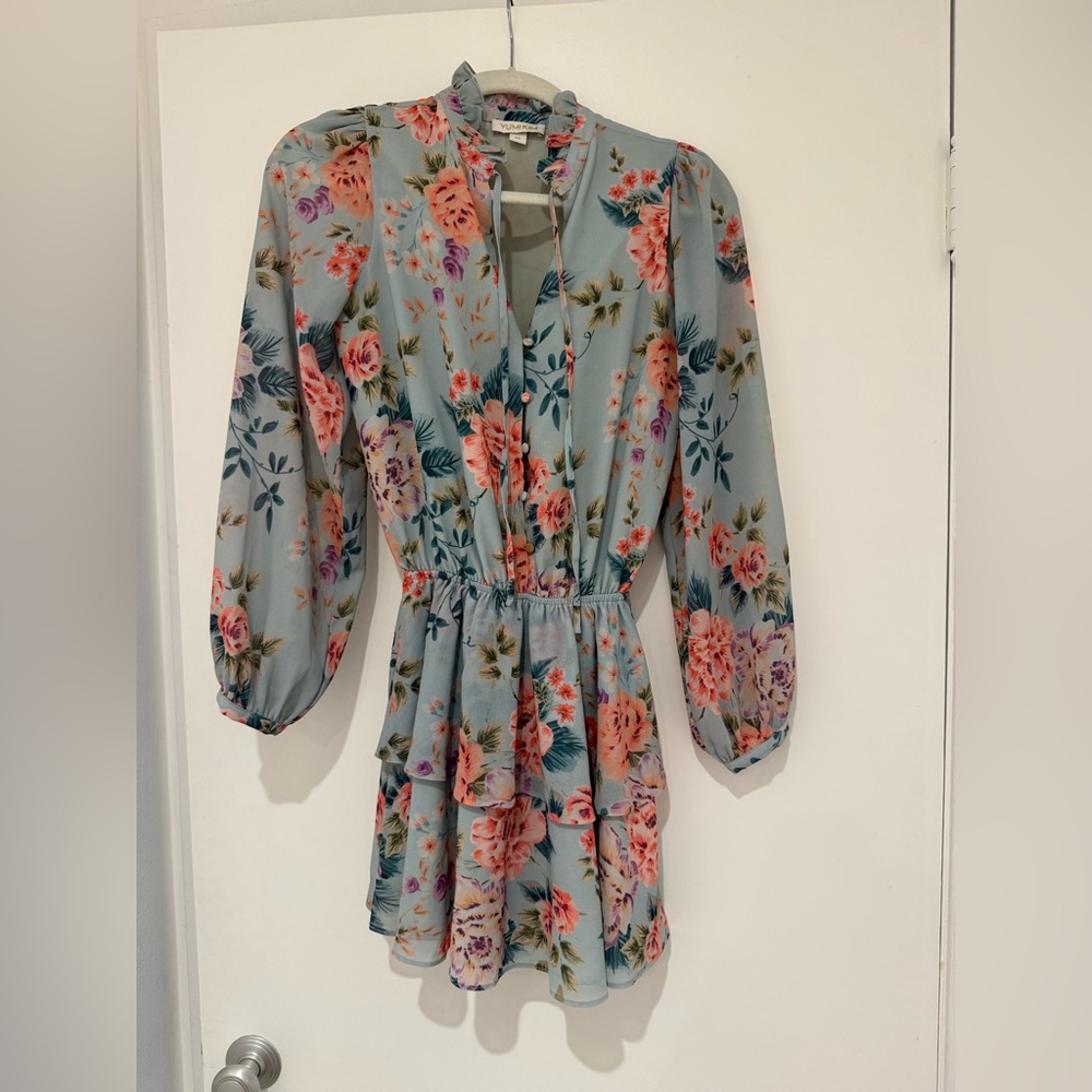 Misa Los Angeles Floral Mini Dress - Blue and Pink